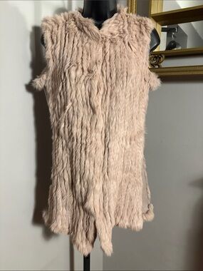 Love Token Medium Rabbit Fur Sleeveless Vest in Blush